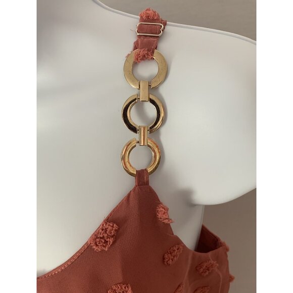 Womens Camisole Chiffon Sleeveless Top With Textured Dots & Chain Straps Small - Picture 8 of 10